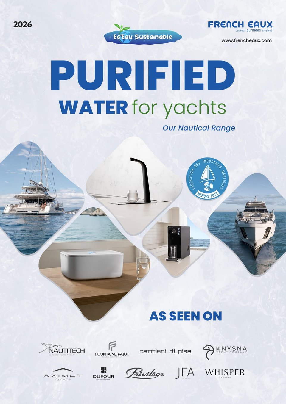 French Eaux nautical product catalogue cover for onboard water purification systems